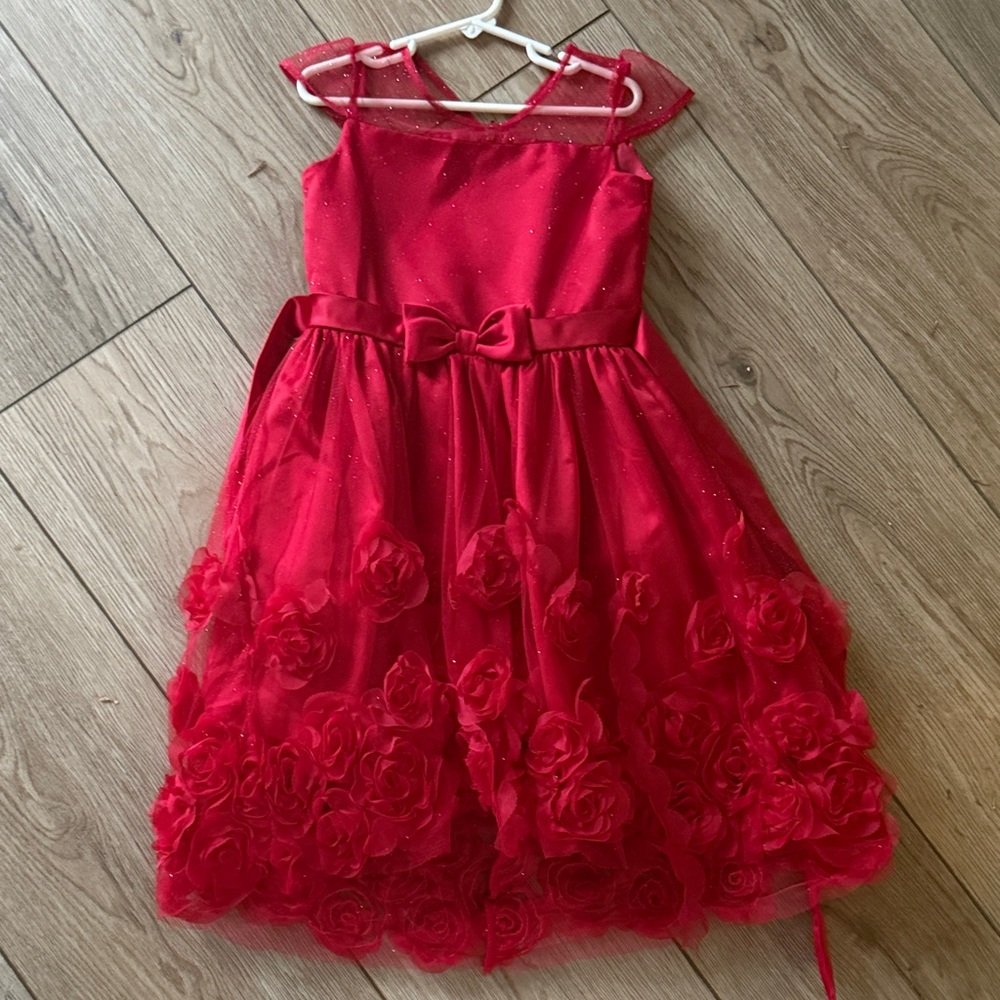 Biscotti Red Kids Dress with Rosette Details